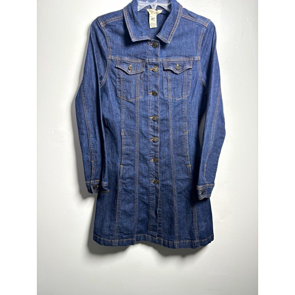 Indigo Rein Women’s Blue Button Front Mid-Length Jacket Long Sleeve Pockets M